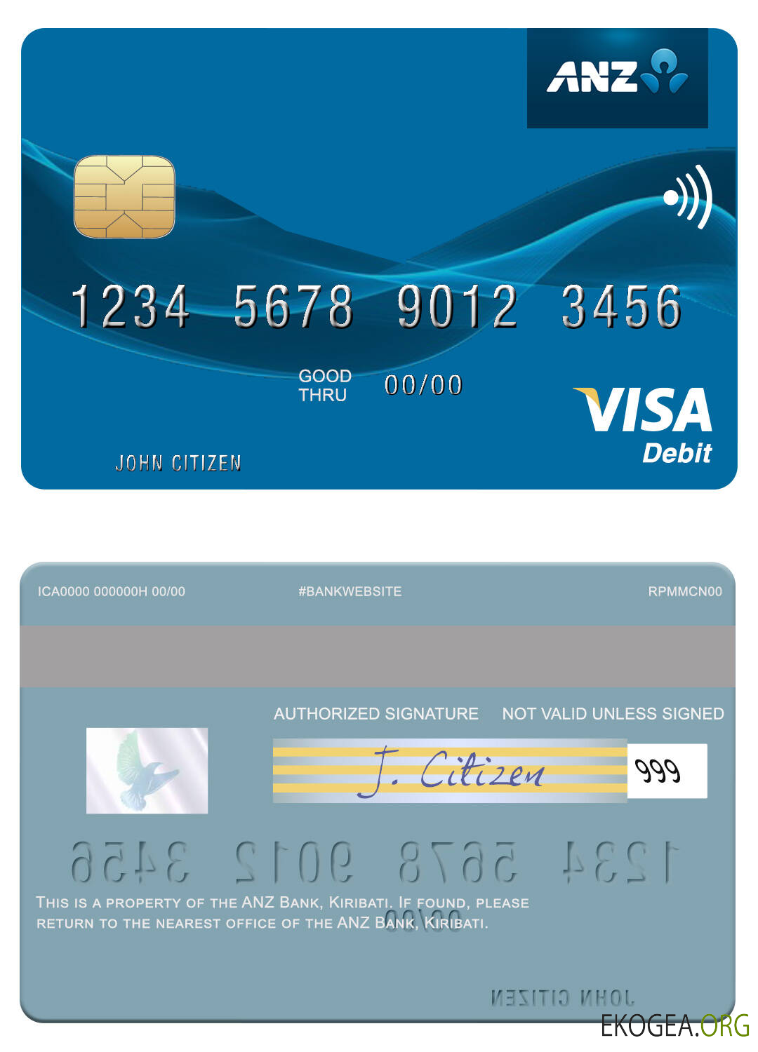 Carte de débit visa Kiribati ANZ Bank